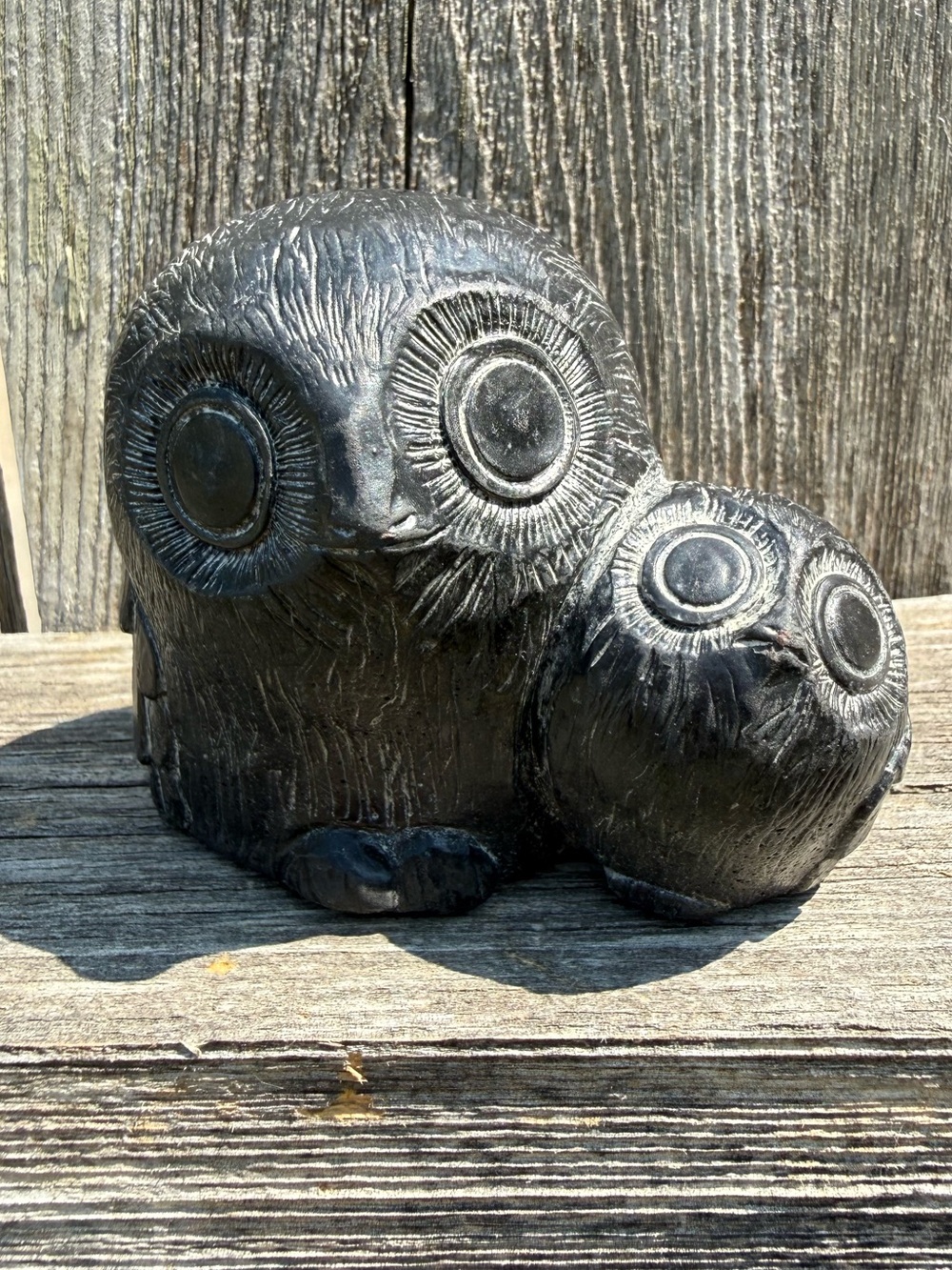 A Wolf Original Owl Family Figurine Mother and Owlet Soapstone Composite Canada